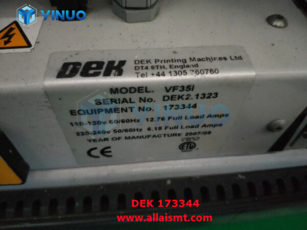 173344 DEK VAC UNIT 800 SERIES VF35 INTEGRAL 110 230V 50 60HZ